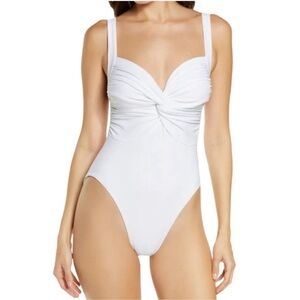 NEW Norma Kamali White Twist Mio One-Piece Retro Front Twist Swimsuit Size M